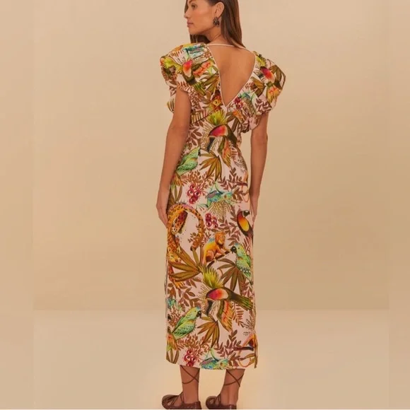 NWT Farm Rio Pink ‘Into the Jungle’ Euroflax Premium Linen Midi Dress - Picture 6 of 7